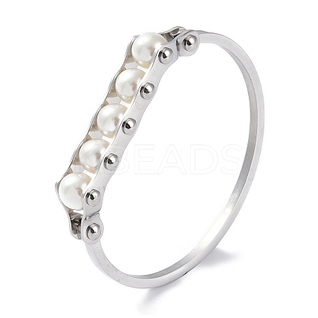 304 Stainless Steel White Round Plastic Beaded Bangles BJEW-G700-09P-1