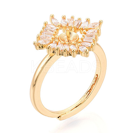 Rhombus Brass Micro Pave Clear Cubic Zirconia Cup Peg Ring Settings KK-T076-17G-1