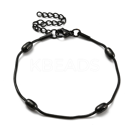 304 Stainless Steel Round Snake Chain Bracelet with Oval Beaded BJEW-E088-03EB-1