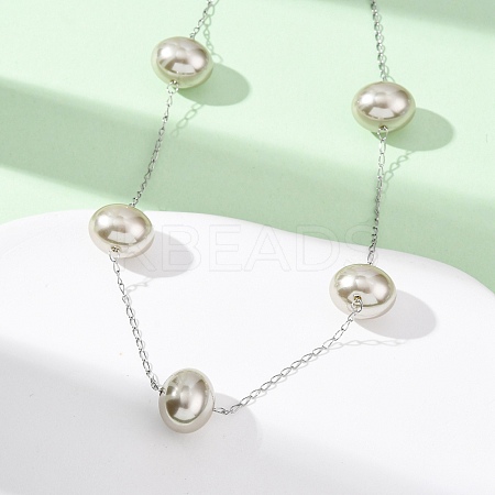 Acrylic Imitation Pearl Oval 304 Stainless Steel Link Chain Necklaces for Women NJEW-F354-02P-1