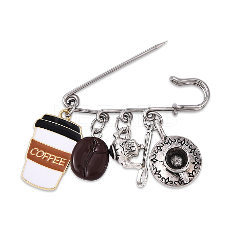 Coffee 304 Stainless Steel Brooch JEWB-YW00002-1