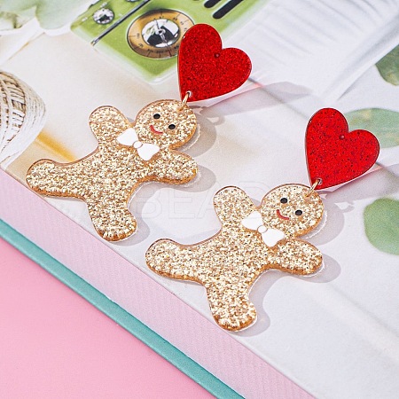 Gingerbread Man Acrylic Dangle Stud Earrings FS-WG762D1-01-1