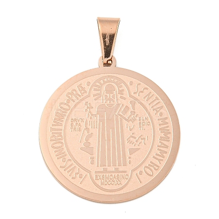 Ion Plating(IP)Trendy Necklace Findings Flat Round with San Benito 304 Stainless Steel Pendants STAS-L012-A07RG-1