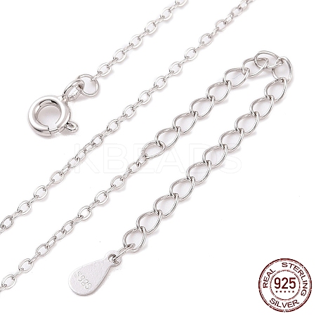 Anti-Tarnish Rhodium Plated 925 Sterling Silver Flat Cable Chain Necklace NJEW-A011-01C-P-1