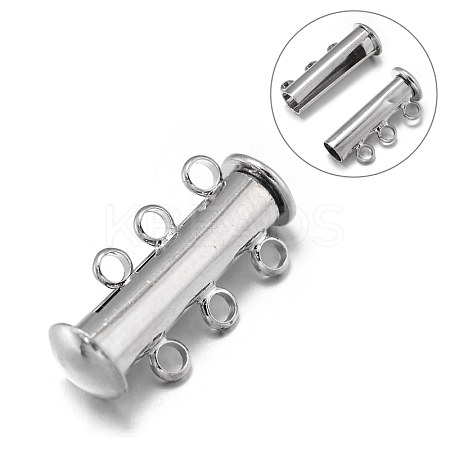 3-Strands 6-Holes Tube Brass Magnetic Slide Lock Clasps KK-D473-P-NF-1