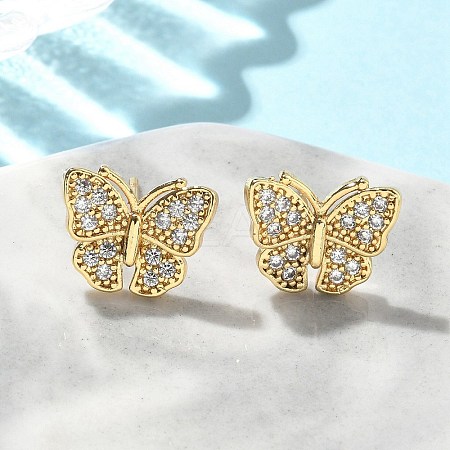 Butterfly Brass Micro Pave Clear Cubic Zirconia Stud Earrings EJEW-A132-07G-1