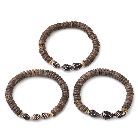 Natural Coconut Rondelle Beaded Stretch Bracelets BJEW-JB10250-01-1