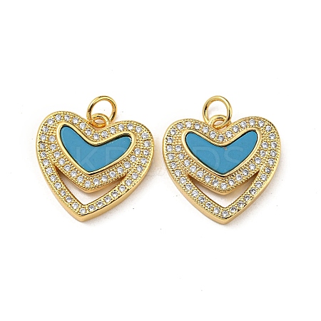 Brass Micro Pave Cubic Zirconia with Synthetic Turquoise Pendants KK-K356-24C-G-1