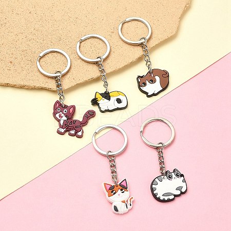 5Pcs 5 Style Cute Cartoon PVC Plastic Cat Pendant Keychain KEYC-YW0001-17-1