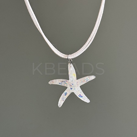 Bohemian Resin Starfish Pendant Double Strands White Imitation Leather Cord Necklaces for Beach FS-WG78CDF-01-1