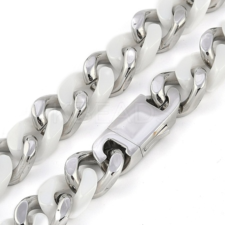 304 Stainless Steel & Ceramics Cuban Link Chain Necklaces for Women NJEW-B116-08P-01-1