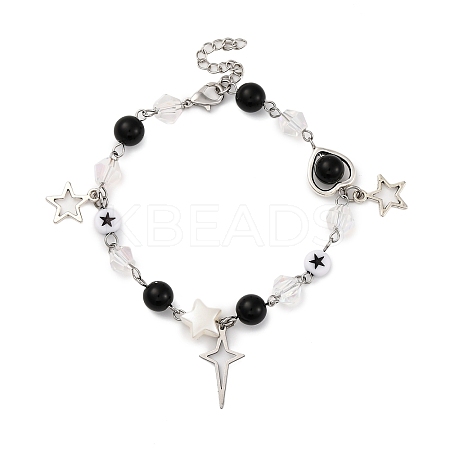 Synthetic Black Stone Round Beaded Bracelets BJEW-JB11206-1