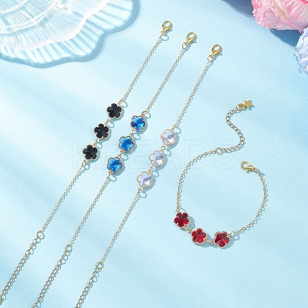 Alloy Glass Flower Beads Link Bracelets BJEW-JB13259-1