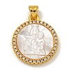 Rack Plating Brass Micro Pave Clear Cubic Zirconia Flat Round Pendants KK-U025-10G-06-1