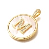 Rack Plating Brass Micro Pave Clear Cubic Zirconia Pendants with Shell KK-M309-42G-M-3