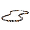 Synthetic Non-magnetic Hematite & Natural Tiger Eye & Obsidian Round Beaded Necklaces for Men YX5918-1-2
