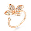 Flower Brass Micro Pave Clear Cubic Zirconia Cuff Ring Settings KK-T076-70G-1
