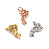 Pigeon with Leaf Brass Micro Pave Clear Cubic Zirconia Charms KK-G425-13-1