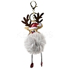 Imitation Rex Rabbit Fur & PU Leather Christmas Reindeer Pendant Keychain LS-KEYC-K018-03KCG-01-1