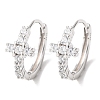 Cross 925 Sterling Silver Micro Pave Clear Cubic Zirconia Hoop Earrings EJEW-K317-06P-4