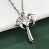 Brass Cubic Zirconia Wing Cross Pendant Necklaces for Women NJEW-C067-07P-03-2
