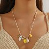 Summer Beach Porcelain Fish & Natural Cowrie Shell Pendant Cotton Cord Adjustable Necklaces FS-WG63638-03-3
