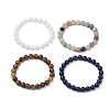 4Pcs Constellation 8mm Round Natural Lapis Lazuli & Malaysia Jade & Flower Amazonite & Yellow Tiger Eye Beaded Stretch Bracelets for Women BJEW-JB10638-4