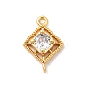 Brass Pave Clear Cubic Zirconia Rhombus Connector Charms KK-P340-43G-1
