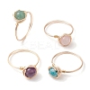 4Pcs 4 Styles Round Natural Green Aventurine & Amethyst & Hemimorphite & Rose Quartz Finger Rings Sets RJEW-TA00147-1