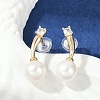Round Brass Clear Cubic Zirconia Stud Earrings KK-D301-17G-5