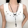 Alloy and Iron Ankh Cross Heart with Bat Wings Pendant Black Round Acrylic Rosary Bead Necklaces LS-NJEW-D335-01BP-3