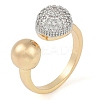 Round Brass Micro Pave Clear Cubic Zirconia Open Cuff Ring for Women RJEW-Q819-11G-1
