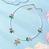 Alloy Bowknot Pendant Tulip Flower Glass Seed Beaded Necklaces for Women NJEW-MZ00148-3