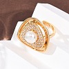 Adjustable Brass Micro Pave Clear Cubic Zirconia with ABS Plastic Pearl Cuff Rings RJEW-G368-05G-3