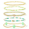 5Pcs 5 Styles Brass & Resin Beads Stretch Bracelets FP8271-7-1