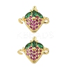 Brass Pave Green & Hot Pink Cubic Zirconia Fruit Connector Charms KK-Z109-01G-02-1