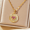 Elegant Fashion Brass Clear & Hot Pink Cubic Zirconia Circle Heart Pendant Necklaces for Women RR6975-1-1