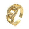 Oval Curb Chain Clear Cubic Zirconia Open Cuff Ring RJEW-L120-008G-1