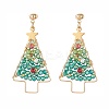 Shell Pearl & Glass Braided Christmas Tree Dangle Stud Earrings EJEW-TA00090-1