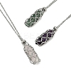 3Pcs 3 Styles Natural Rose Quartz & Green Aventurine & Amethyst Macrame Pouch Faceted Bullet Pendant Necklaces NJEW-JN05090-1