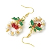 Christmas Theme Imitation Austrian Crystal & Round Shell Pearl Dangle Earrings EJEW-TA00467-4