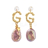Oval Rectangle Natural Pearl Stud Earrings for Women EJEW-E303-40G-1