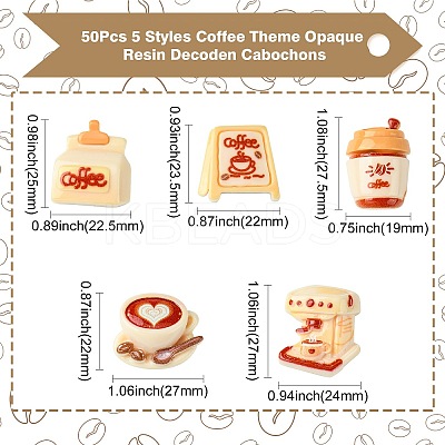 50Pcs 5 Styles Coffee Theme Opaque Resin Decoden Cabochons FIND-CJ0011-15-1