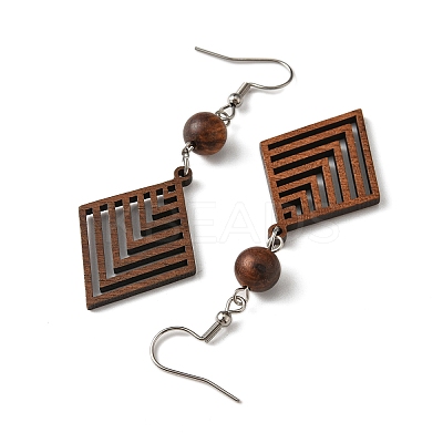 6 Pairs 6 Styles Natural Walnut Wood Dangle Earrings for Women EJEW-JE06101-1