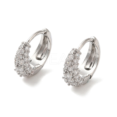 Brass Micro Pave Clear Cubic Zirconia Hoop Earrings KK-A227-11P-1