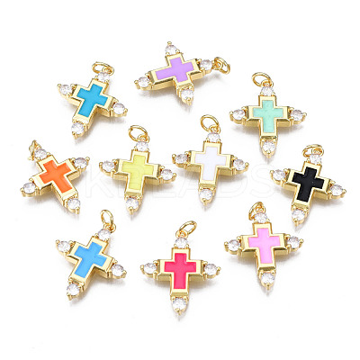 Brass Micro Pave Cubic Zirconia Enamel Pendants KK-Q283-020-NR-1