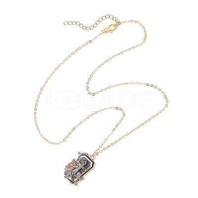 Halloween Alloy Black and Red Enamel Rose Cross Coffin Shaped Pendant Brass Cable Chain Necklaces NJEW-JN05367-1