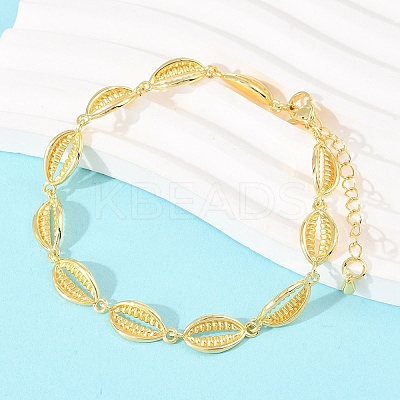 Cowrie Shell Shape Brass Link Chain Bracelets for Women BJEW-K248-07B-G-1