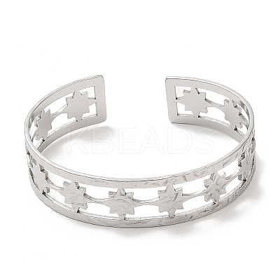 Non-Tarnish 304 Stainless Steel Star Open Cuff Bangles BJEW-L682-026P-1