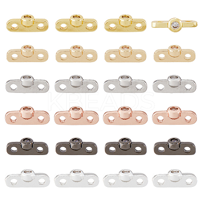24Pcs 6 Colors Rack Plating Brass Pave Clear Cubic Zirconia Connector Charms KK-FH0005-83-1